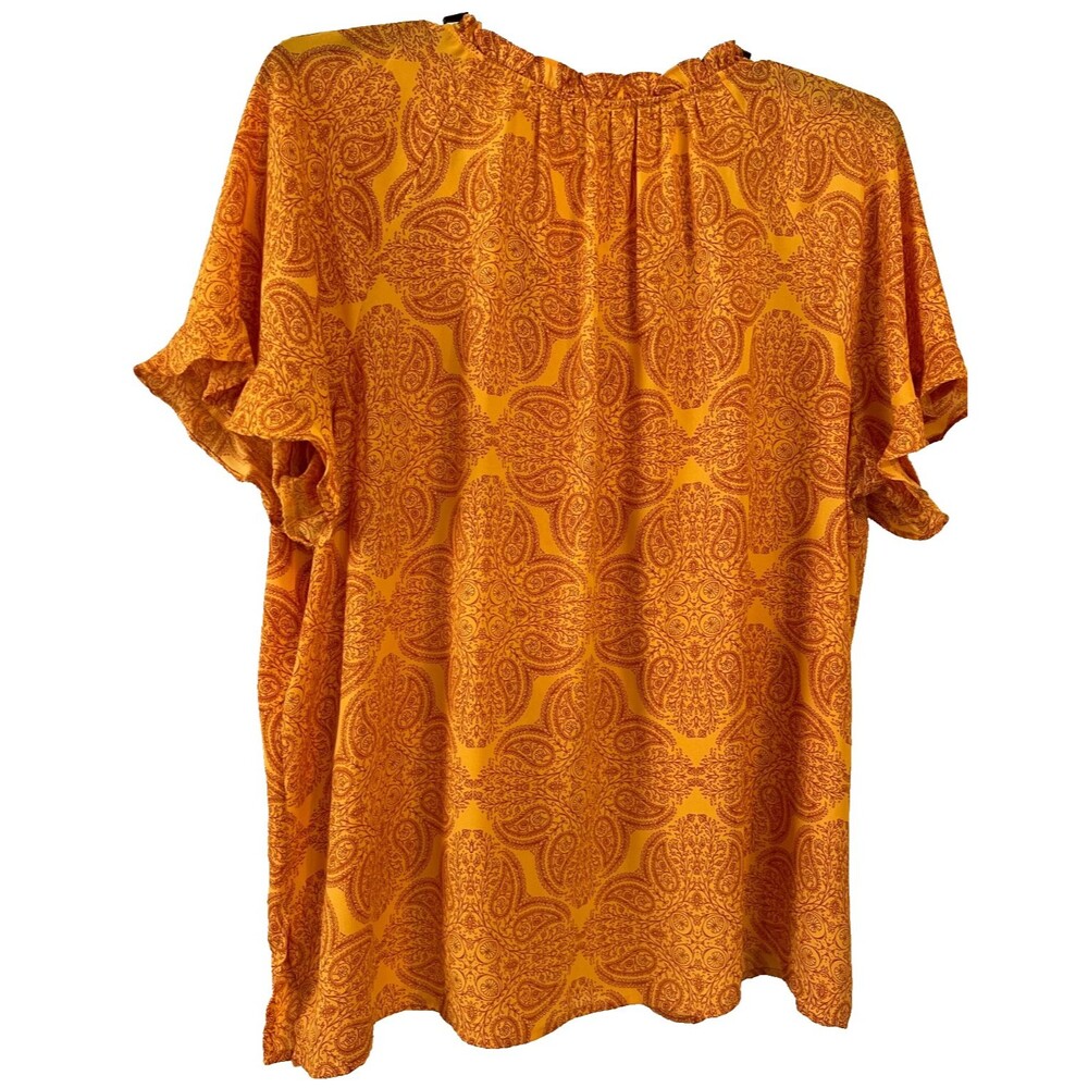 Liz Claiborne Boho Style Orange Paisley Print Flutter Sleeve Tie V-Neck Size XXL - Picture 2 of 8